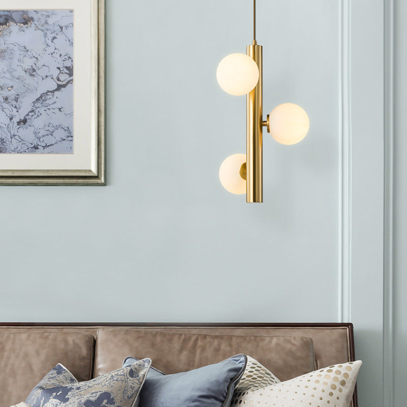 Contemporary Scandinavian Iron Copper Glass Strip 3-Light Pendant Light For Dining Room
