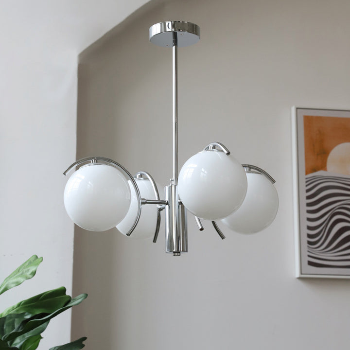 Zeitgenössischer skandinavischer Eisen-Glas-Kugelleuchter mit 4 Lichtern für das Esszimmer 