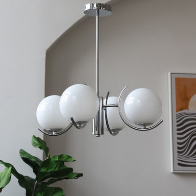 Contemporary Scandinavian Iron Glass Spherical 4-Light Chandelier For Dining Room