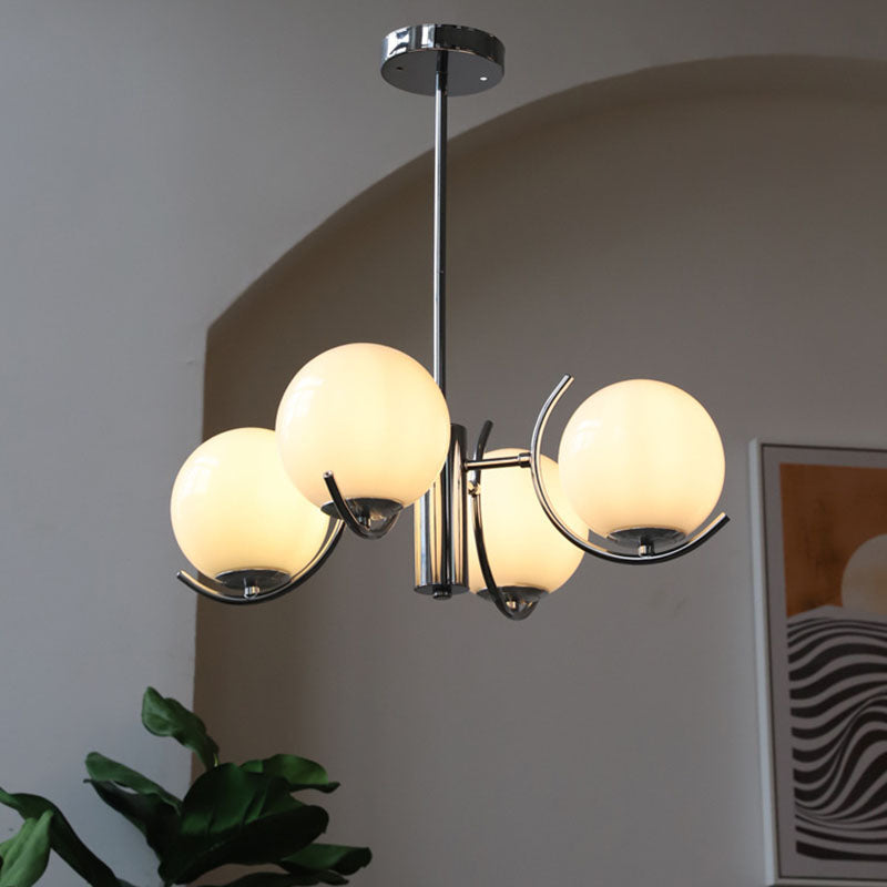 Contemporary Scandinavian Iron Glass Spherical 4-Light Chandelier For Dining Room