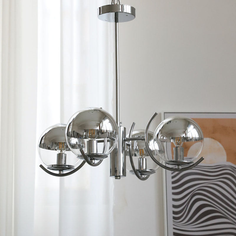 Contemporary Scandinavian Iron Glass Spherical 4-Light Chandelier For Dining Room