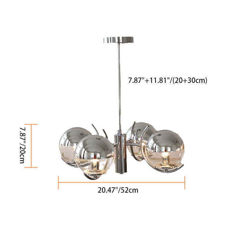 Contemporary Scandinavian Iron Glass Spherical 4-Light Chandelier For Dining Room
