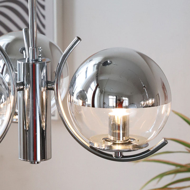 Contemporary Scandinavian Iron Glass Spherical 4-Light Chandelier For Dining Room