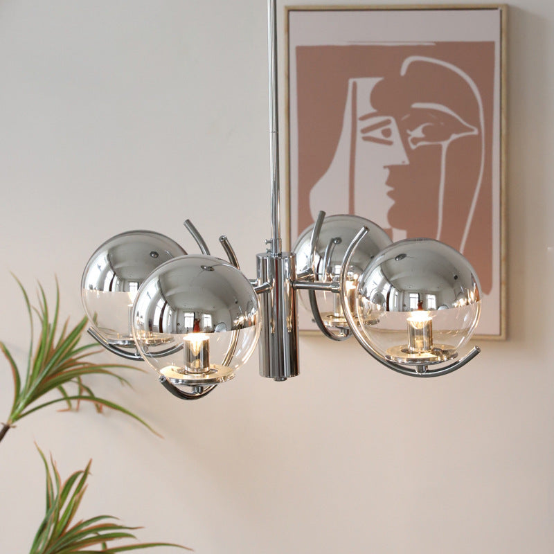 Contemporary Scandinavian Iron Glass Spherical 4-Light Chandelier For Dining Room