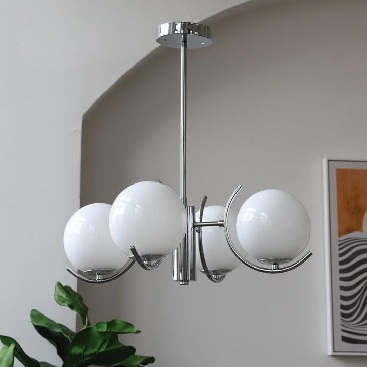 Contemporary Scandinavian Iron Glass Spherical 4-Light Chandelier For Dining Room