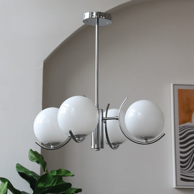 Contemporary Scandinavian Iron Glass Spherical 4-Light Chandelier For Dining Room