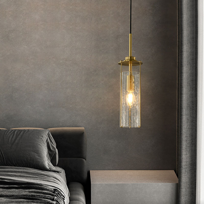 Modern Luxury Copper Glass Striped Linear 1/2 Light Pendant Light For Bedroom