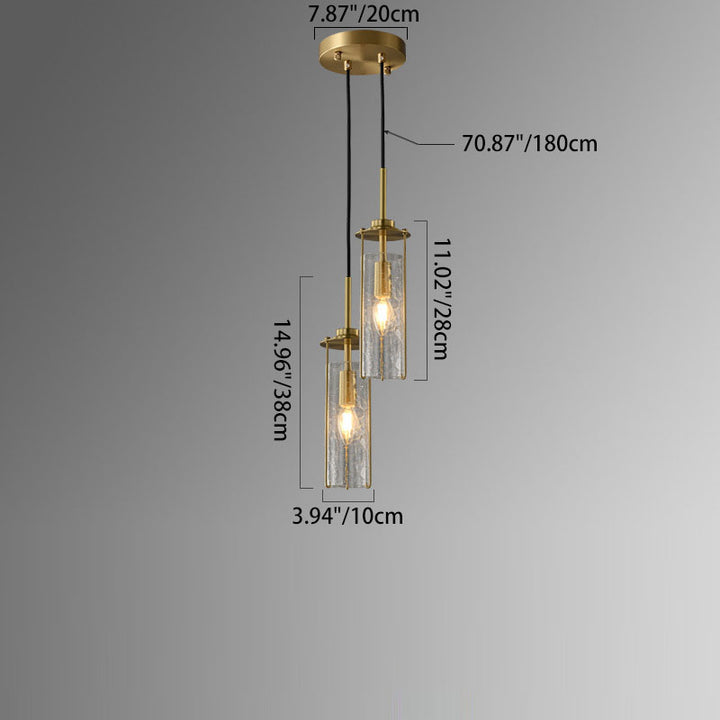 Modern Luxury Copper Glass Striped Linear 1/2 Light Pendant Light For Bedroom