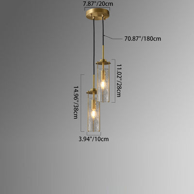 Modern Luxury Copper Glass Striped Linear 1/2 Light Pendant Light For Bedroom