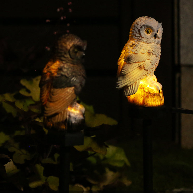 Éclairage paysager LED en résine solaire étanche Art Déco moderne pour extérieur avec hibou pour patio extérieur 