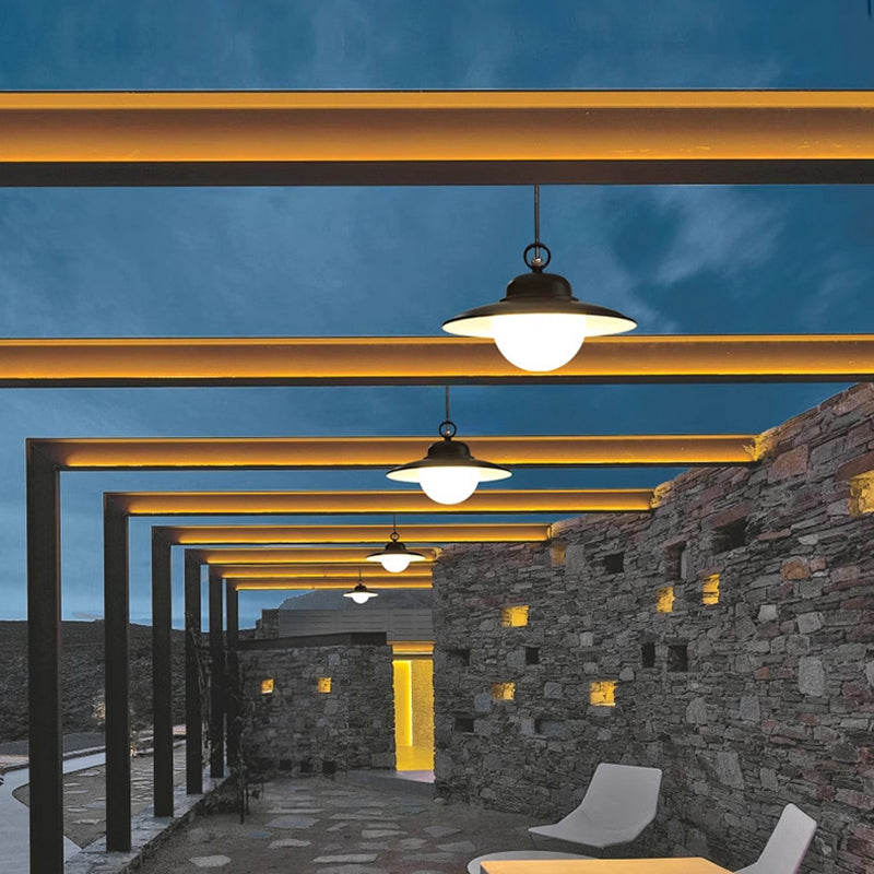 Contemporary Industrial Waterproof Solar Aluminum PC Round LED Pendant Light For Garden