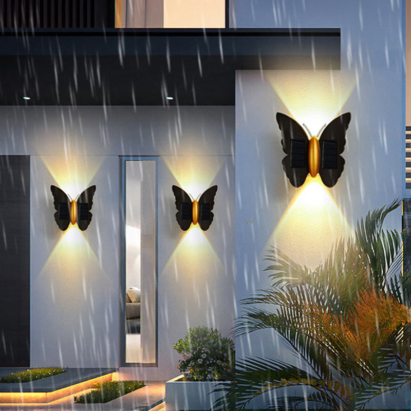 Lampe murale LED papillon en plastique ABS solaire étanche Art déco moderne pour patio extérieur 