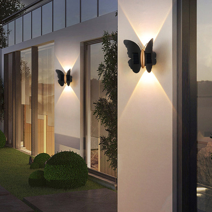 Lampe murale LED papillon en plastique ABS solaire étanche Art déco moderne pour patio extérieur 