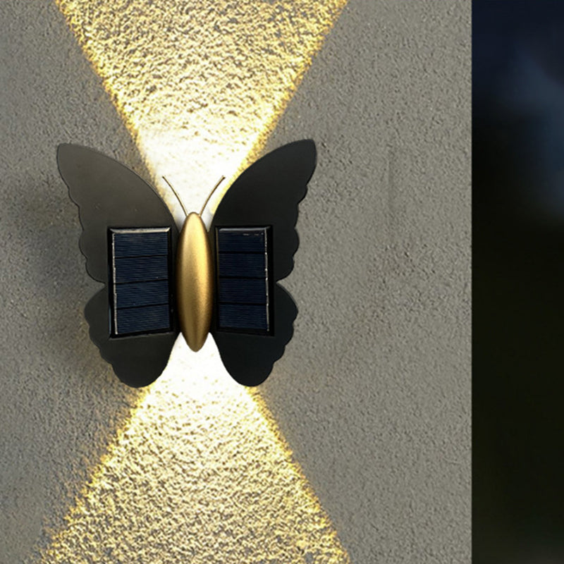Lampe murale LED papillon en plastique ABS solaire étanche Art déco moderne pour patio extérieur 