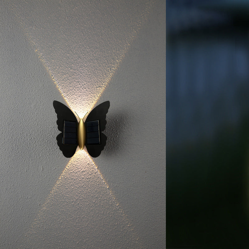 Lampe murale LED papillon en plastique ABS solaire étanche Art déco moderne pour patio extérieur 