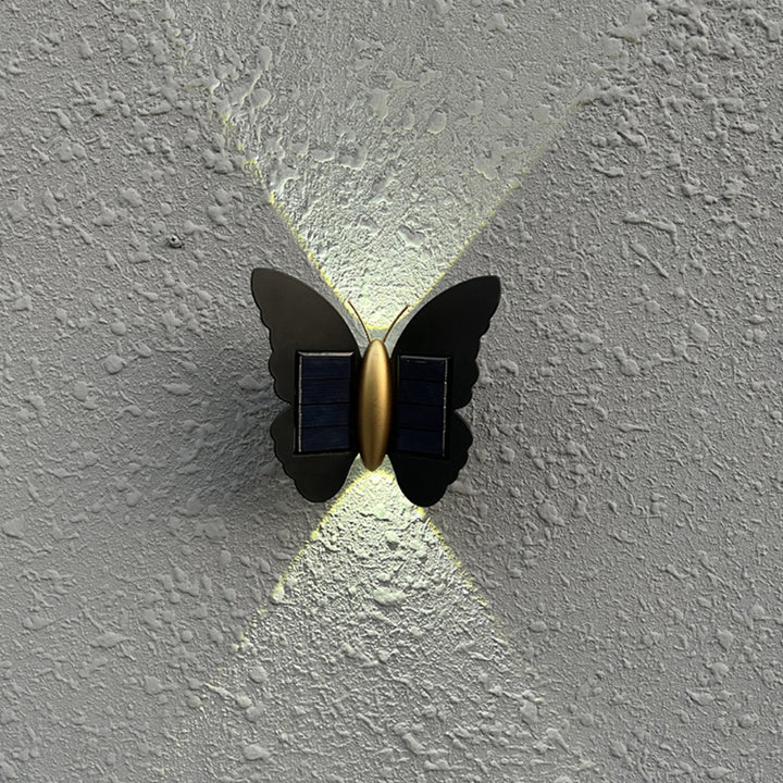 Lampe murale LED papillon en plastique ABS solaire étanche Art déco moderne pour patio extérieur 