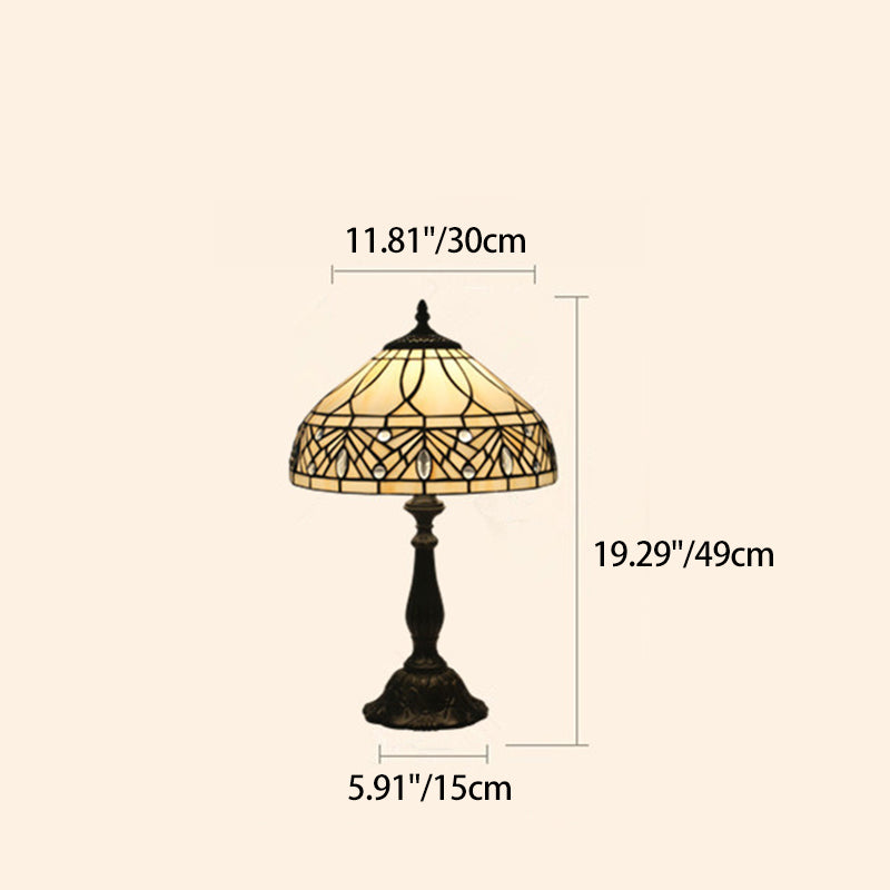 Zeitgenössische Tiffany Harz Metall Glas Regenschirmform 1-Licht Tischlampe für Schlafzimmer 