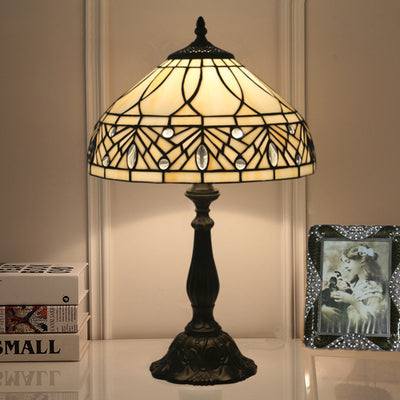 Zeitgenössische Tiffany Harz Metall Glas Regenschirmform 1-Licht Tischlampe für Schlafzimmer 