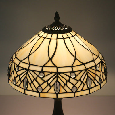 Zeitgenössische Tiffany Harz Metall Glas Regenschirmform 1-Licht Tischlampe für Schlafzimmer 