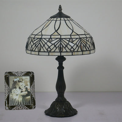 Zeitgenössische Tiffany Harz Metall Glas Regenschirmform 1-Licht Tischlampe für Schlafzimmer 