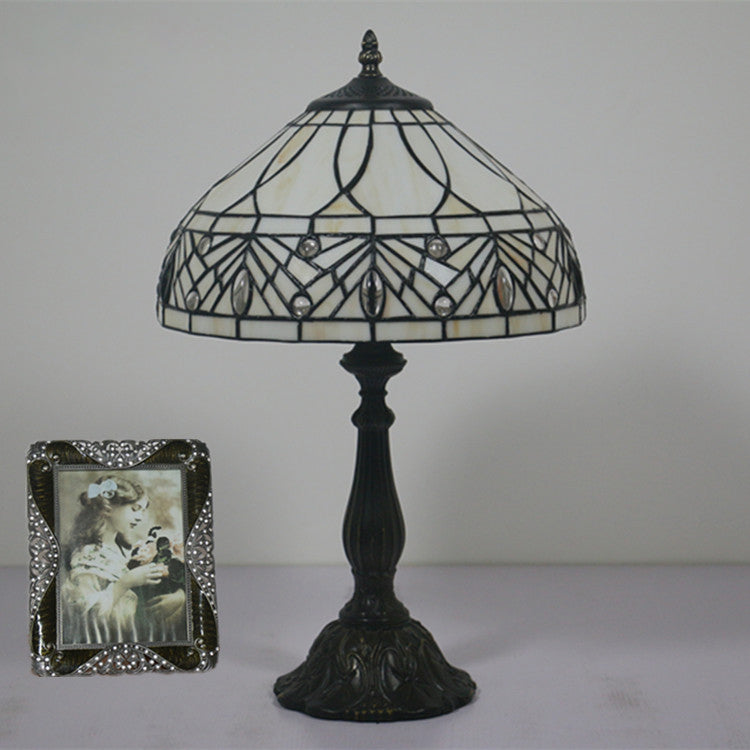 Zeitgenössische Tiffany Harz Metall Glas Regenschirmform 1-Licht Tischlampe für Schlafzimmer 