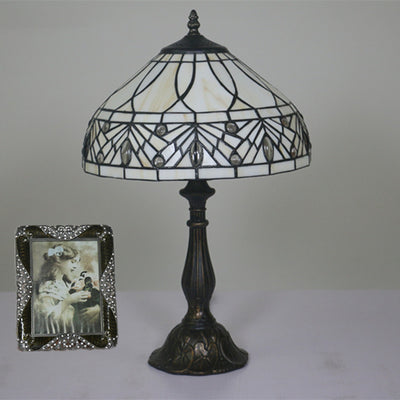 Zeitgenössische Tiffany Harz Metall Glas Regenschirmform 1-Licht Tischlampe für Schlafzimmer 
