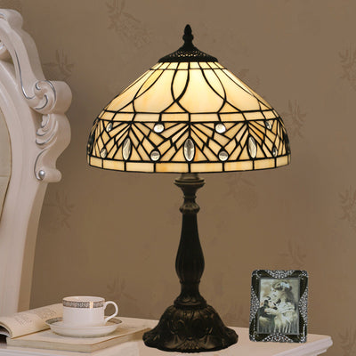Zeitgenössische Tiffany Harz Metall Glas Regenschirmform 1-Licht Tischlampe für Schlafzimmer 