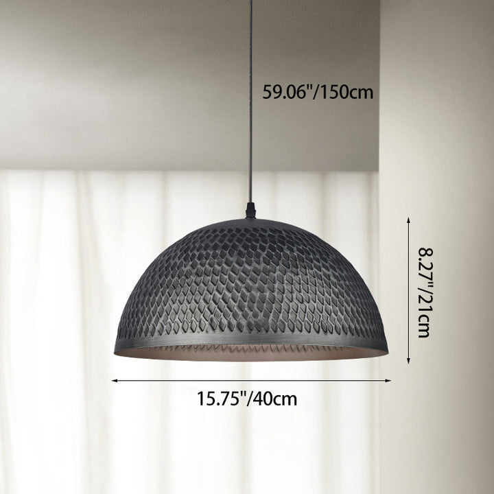 Traditional Japanese Steel Iron Round 1-Light Pendant Light For Bedroom