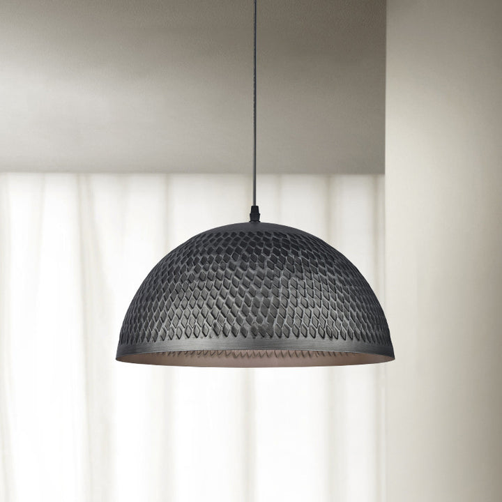 Traditional Japanese Steel Iron Round 1-Light Pendant Light For Bedroom