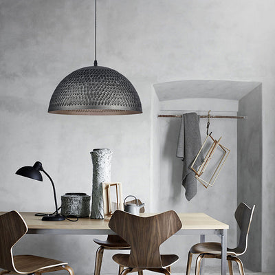 Traditional Japanese Steel Iron Round 1-Light Pendant Light For Bedroom