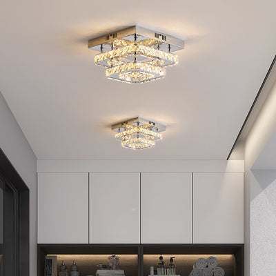 Modern Luxury Stainless Steel Crystal Round LED Semi-Flush Mount Ceiling Light For Hallway