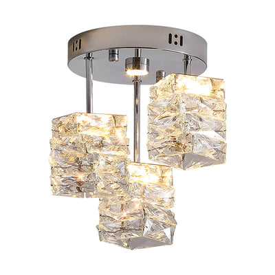 Modern Luxury Stainless Steel Crystal Round LED Semi-Flush Mount Ceiling Light For Hallway