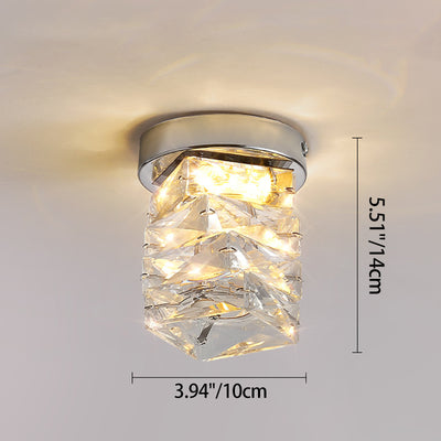 Modern Luxury Stainless Steel Crystal Round LED Semi-Flush Mount Ceiling Light For Hallway