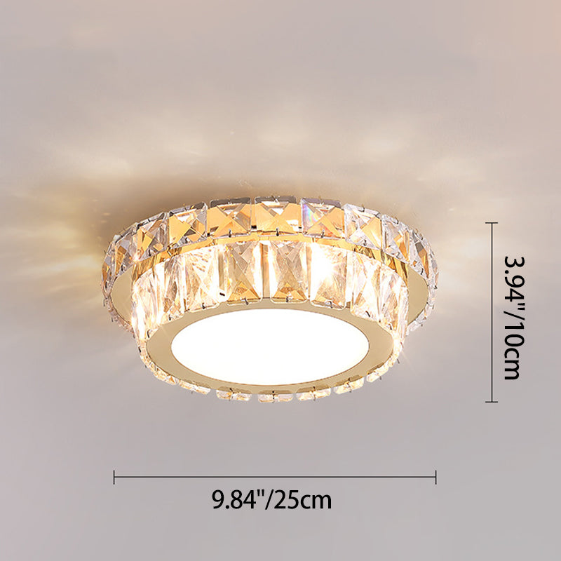 Modern Luxury Stainless Steel Crystal Round LED Semi-Flush Mount Ceiling Light For Hallway