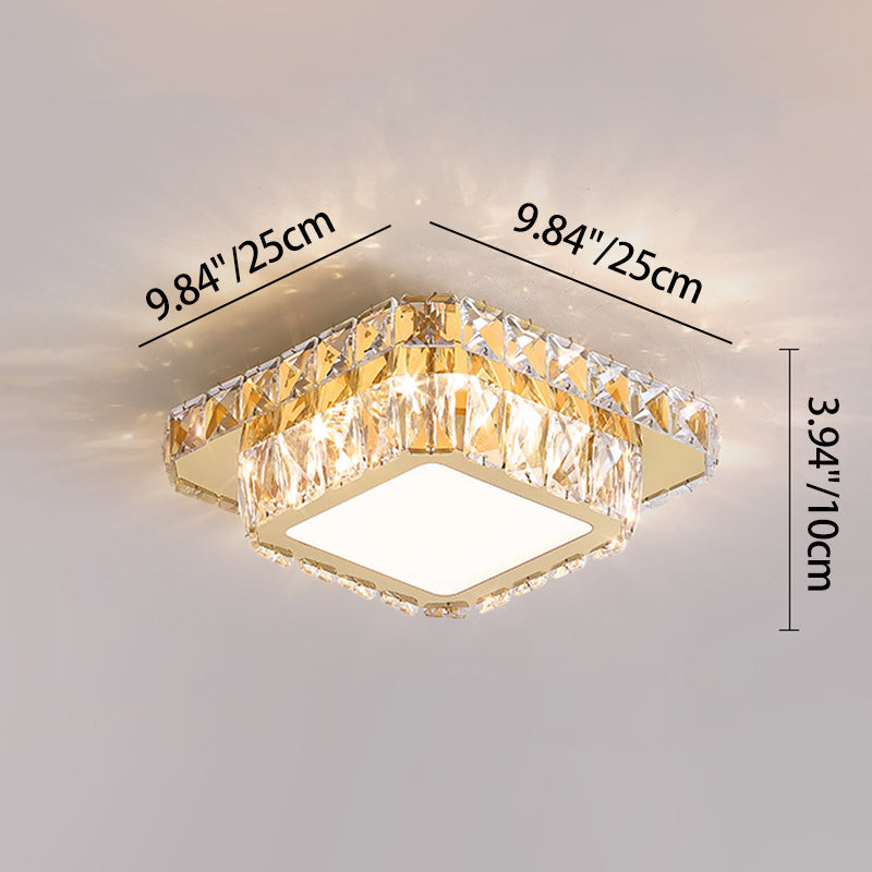 Modern Luxury Stainless Steel Crystal Round LED Semi-Flush Mount Ceiling Light For Hallway