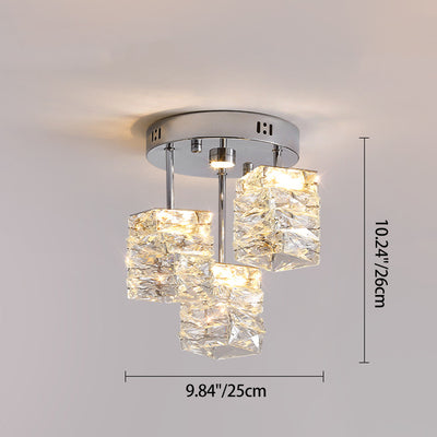 Modern Luxury Stainless Steel Crystal Round LED Semi-Flush Mount Ceiling Light For Hallway