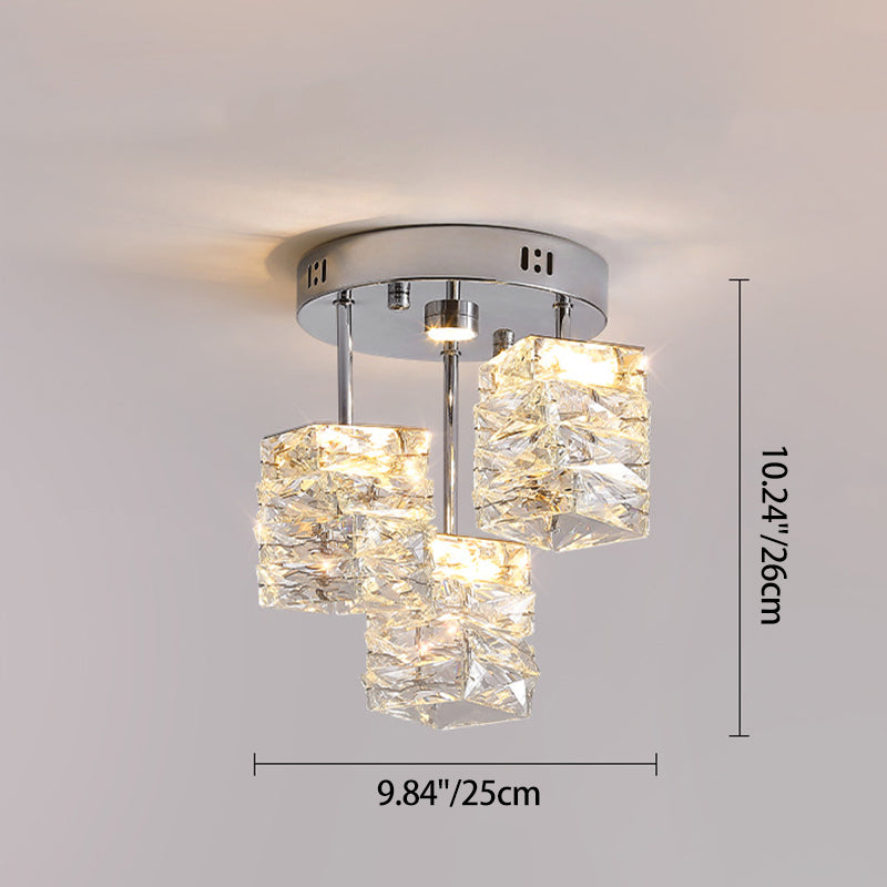 Modern Luxury Stainless Steel Crystal Round LED Semi-Flush Mount Ceiling Light For Hallway