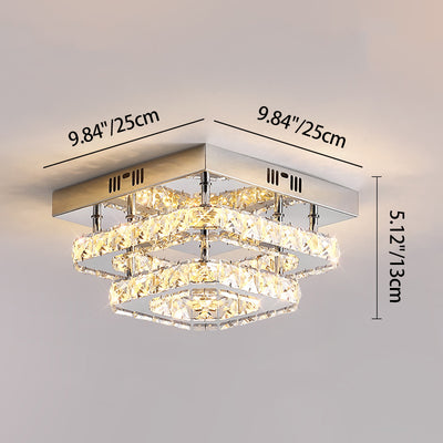 Modern Luxury Stainless Steel Crystal Round LED Semi-Flush Mount Ceiling Light For Hallway