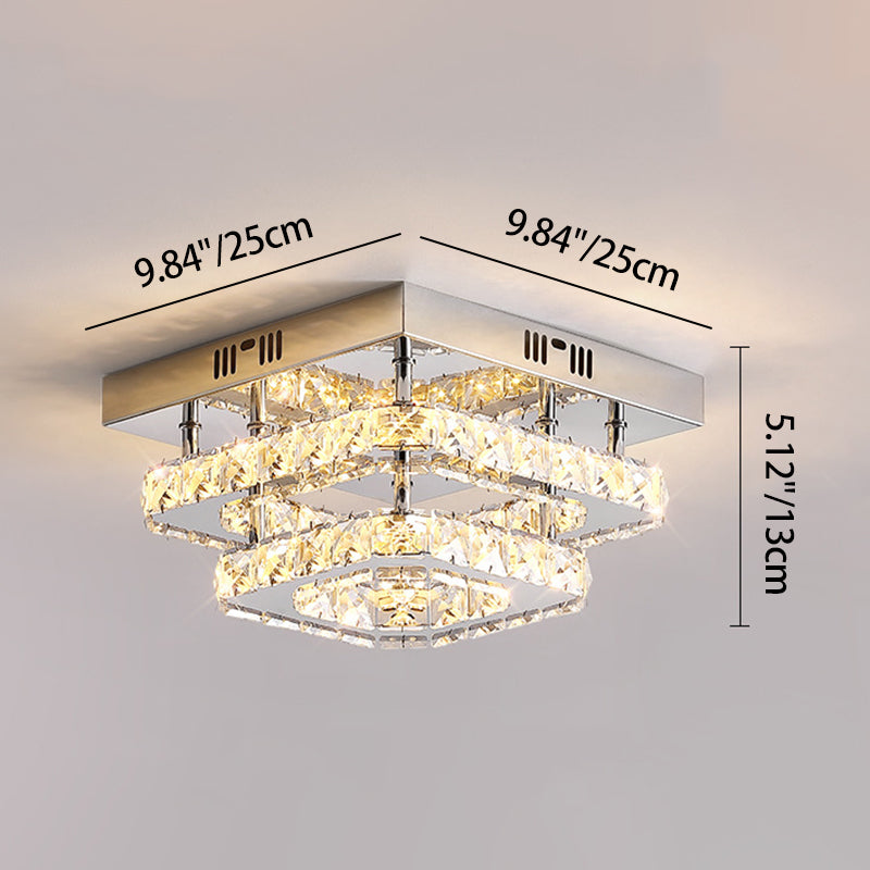 Modern Luxury Stainless Steel Crystal Round LED Semi-Flush Mount Ceiling Light For Hallway