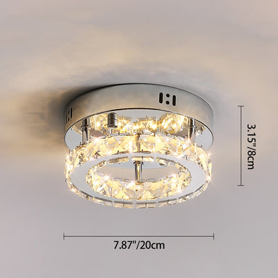 Modern Luxury Stainless Steel Crystal Round LED Semi-Flush Mount Ceiling Light For Hallway