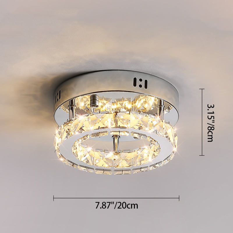 Modern Luxury Stainless Steel Crystal Round LED Semi-Flush Mount Ceiling Light For Hallway