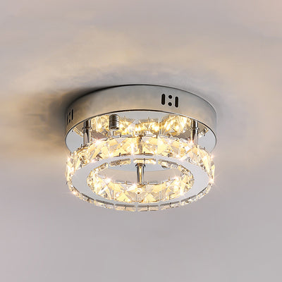 Modern Luxury Stainless Steel Crystal Round LED Semi-Flush Mount Ceiling Light For Hallway