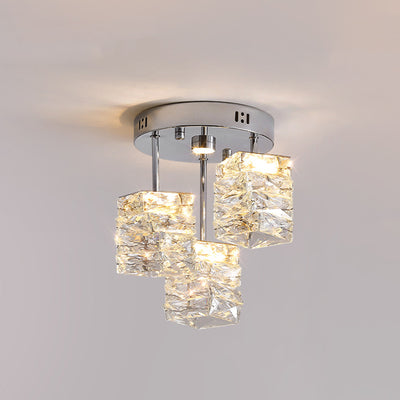 Modern Luxury Stainless Steel Crystal Round LED Semi-Flush Mount Ceiling Light For Hallway