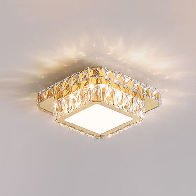 Modern Luxury Stainless Steel Crystal Round LED Semi-Flush Mount Ceiling Light For Hallway
