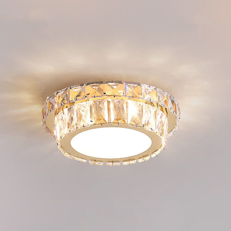 Modern Luxury Stainless Steel Crystal Round LED Semi-Flush Mount Ceiling Light For Hallway