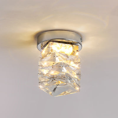 Modern Luxury Stainless Steel Crystal Round LED Semi-Flush Mount Ceiling Light For Hallway