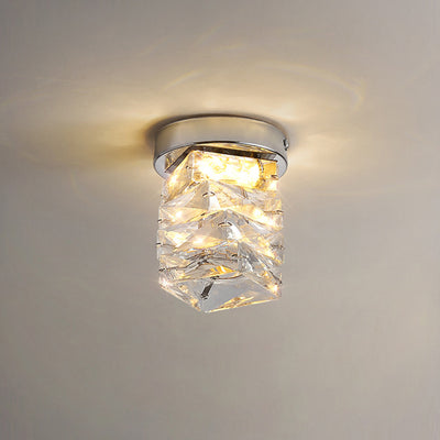 Modern Luxury Stainless Steel Crystal Round LED Semi-Flush Mount Ceiling Light For Hallway