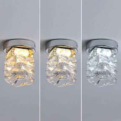 Modern Luxury Stainless Steel Crystal Round LED Semi-Flush Mount Ceiling Light For Hallway