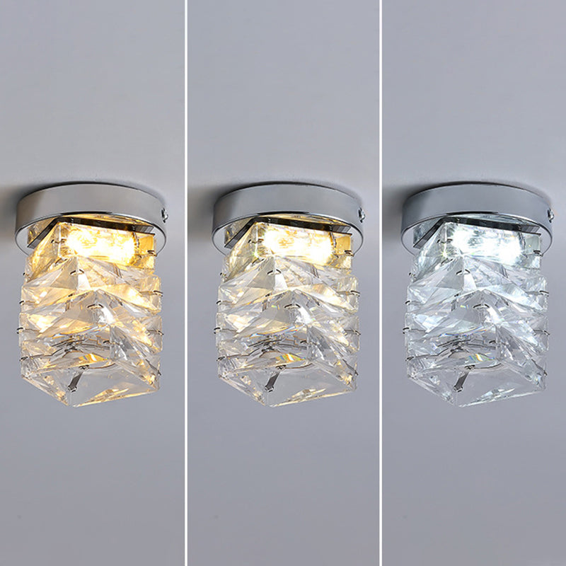 Modern Luxury Stainless Steel Crystal Round LED Semi-Flush Mount Ceiling Light For Hallway