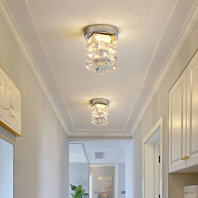 Modern Luxury Stainless Steel Crystal Round LED Semi-Flush Mount Ceiling Light For Hallway